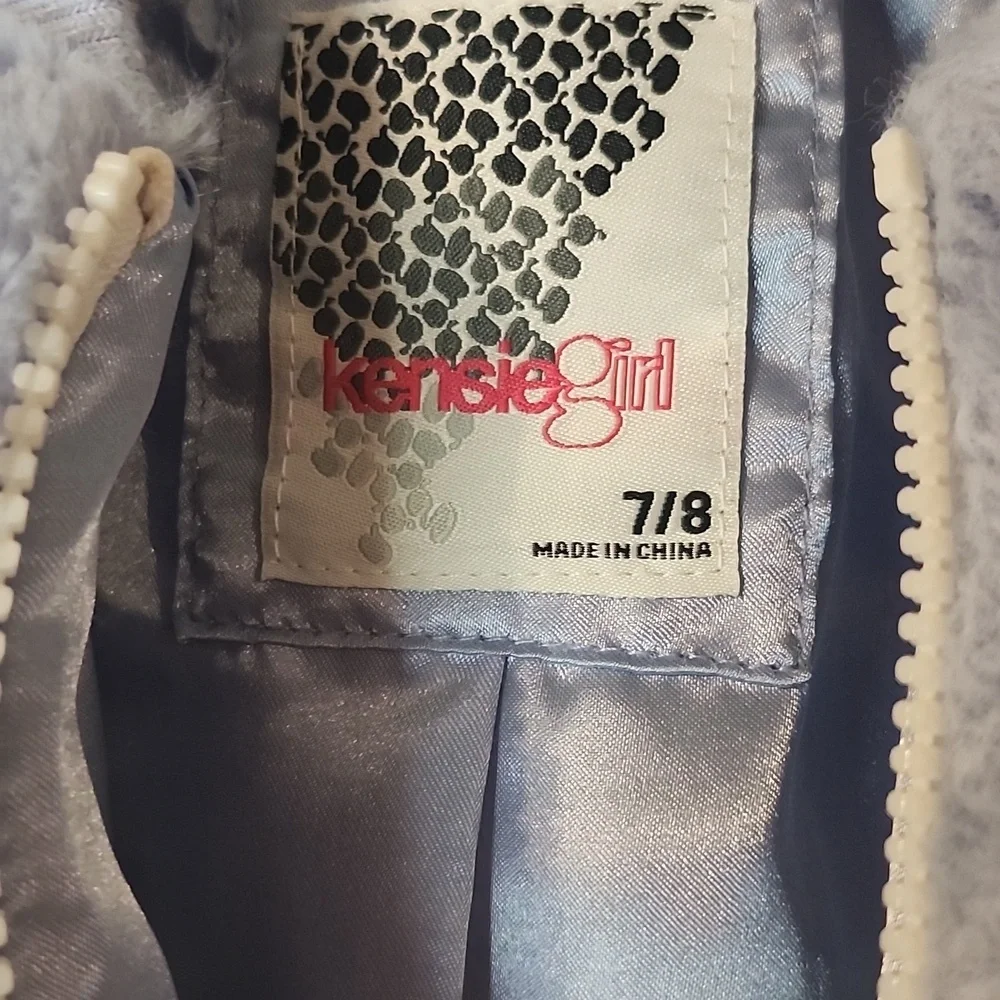 Kensie Girl Blue and Cream Puffer Jacket with Cozy Fleece